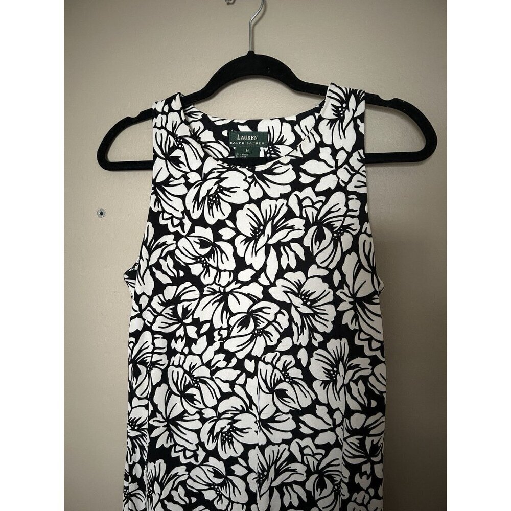 Ralph Lauren Black And White Floral Pattern Sleeveless Blouse Medium Tank Top - Picture 3 of 6